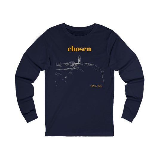 Chosen Race Lighthouse Tee, Christian Long Sleeve Shirt, Light of Faith Unisex Jersey, Comfortable Layering Tee, 1 Peter 2:9 Verse Tee