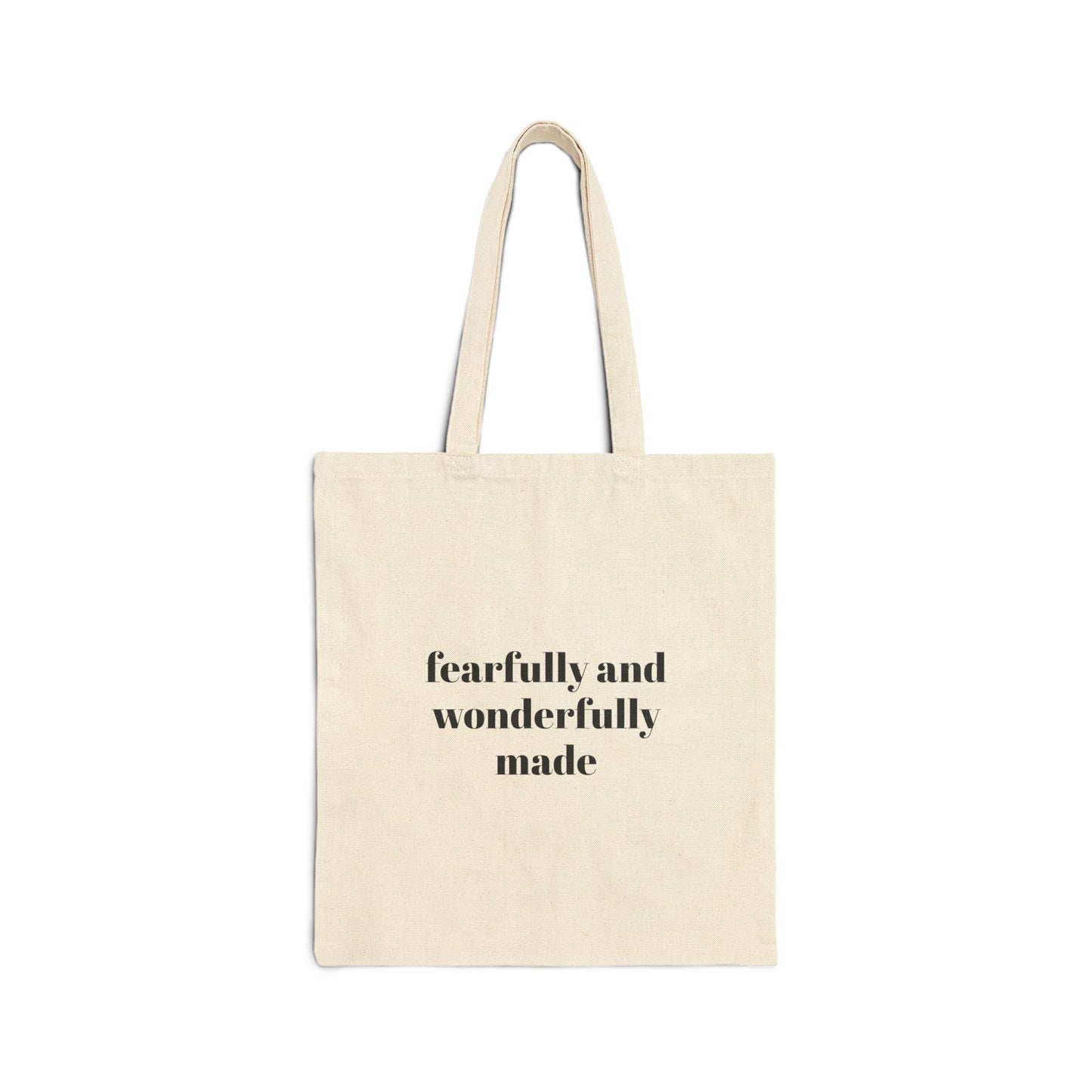 Ti Leaf on Cotton Canvas Tote Bag, Stylish Eco-Friendly Bag, Perfect for Shopping, Beach, Gifts, 'Fearfully and Wonderfully Made'