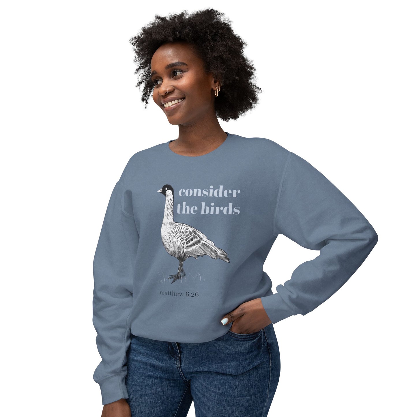 Consider the Birds Lightweight Sweatshirt - Nene Hawaiian Goose Bird Matthew 6 Sermon on the Mount Unisex Crewneck, Christian Gift, Nature