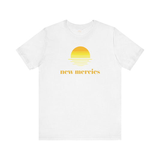 New Mercies Shirt Every Morning Lamentations 3 22 retro minimalist t-shirt, Christian faith tee, scripture verse graphic top, trendy Bible