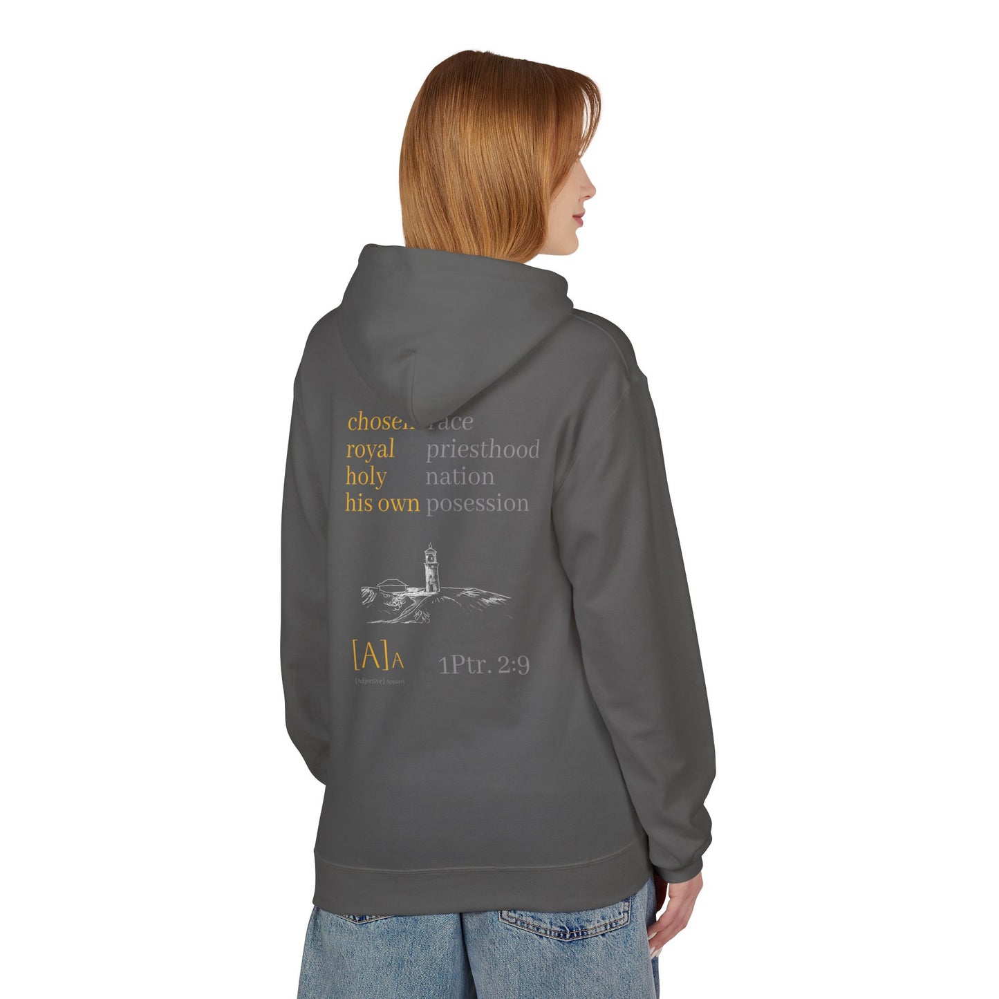 Chosen Hoodie - Lighthouse Christian Unisex Kauai Scripture Fleece, 1 Peter 2:9 Design, Sweatshirt, Gift for Men, Women, Religious Clothing