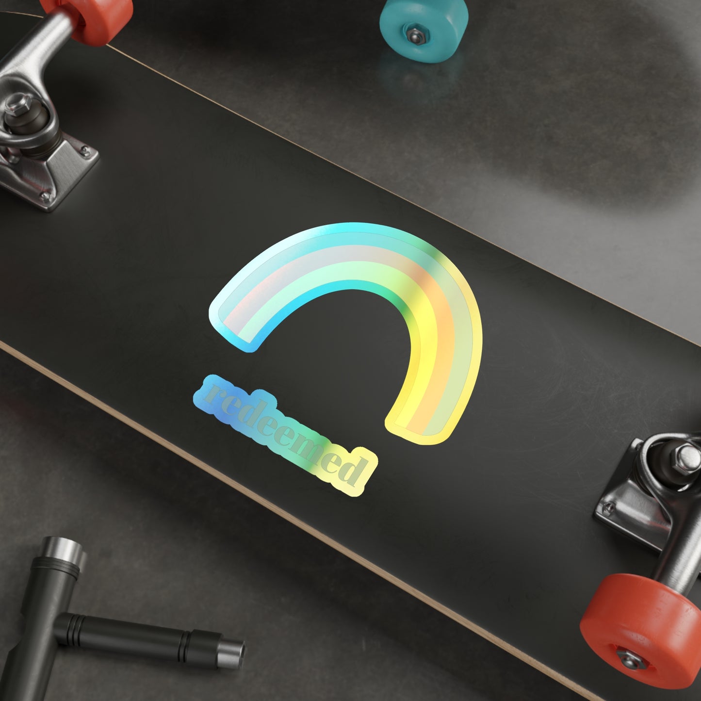 Redeemed Rainbow Holographic Die-cut Sticker, Christian Faith Sticker, Religious Sticker, Inspirational Sticker