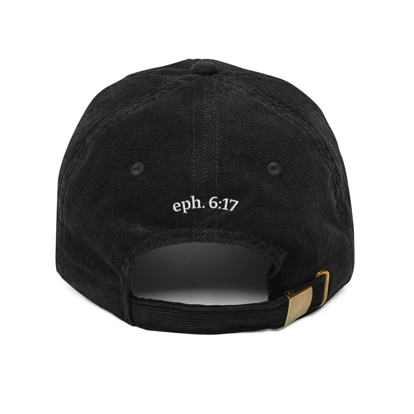 Saved By Grace Corduroy Cap — Embroidered Christian Baseball Hat (Eph. 6:17)