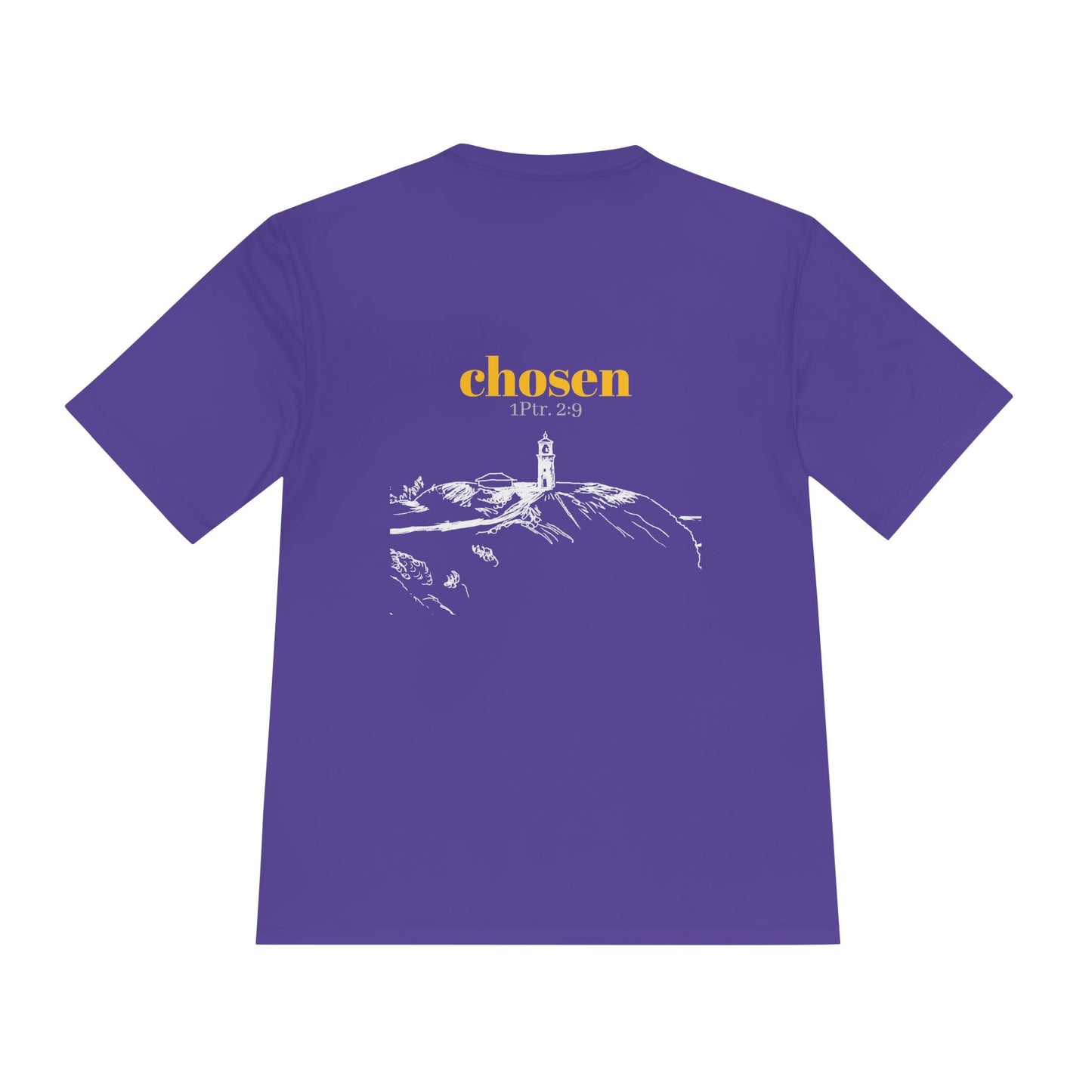Chosen Lighthouse Performance Tee, Moisture Wicking Shirt, 1 Peter 2:9 Unisex Activewear, Beach Lovers Gift, Nautical Graphic Tee