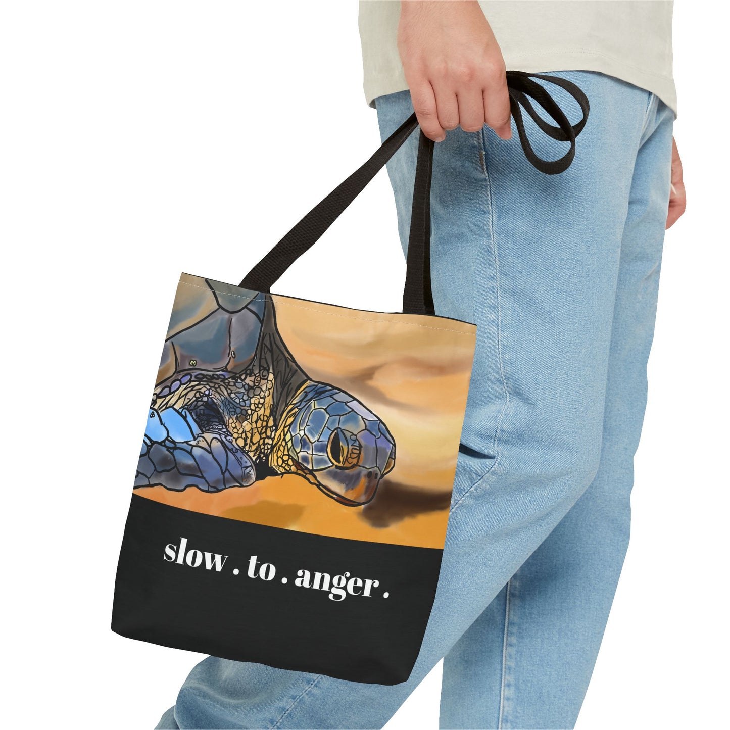Slow to Anger Tote Bag, Inspirational Eco-Friendly Shopping Bag, Sea Turtle Design, Gift for Nature Lovers, Sustainable Fashion