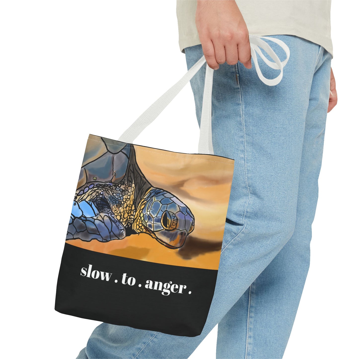Slow to Anger Tote Bag, Inspirational Eco-Friendly Shopping Bag, Sea Turtle Design, Gift for Nature Lovers, Sustainable Fashion