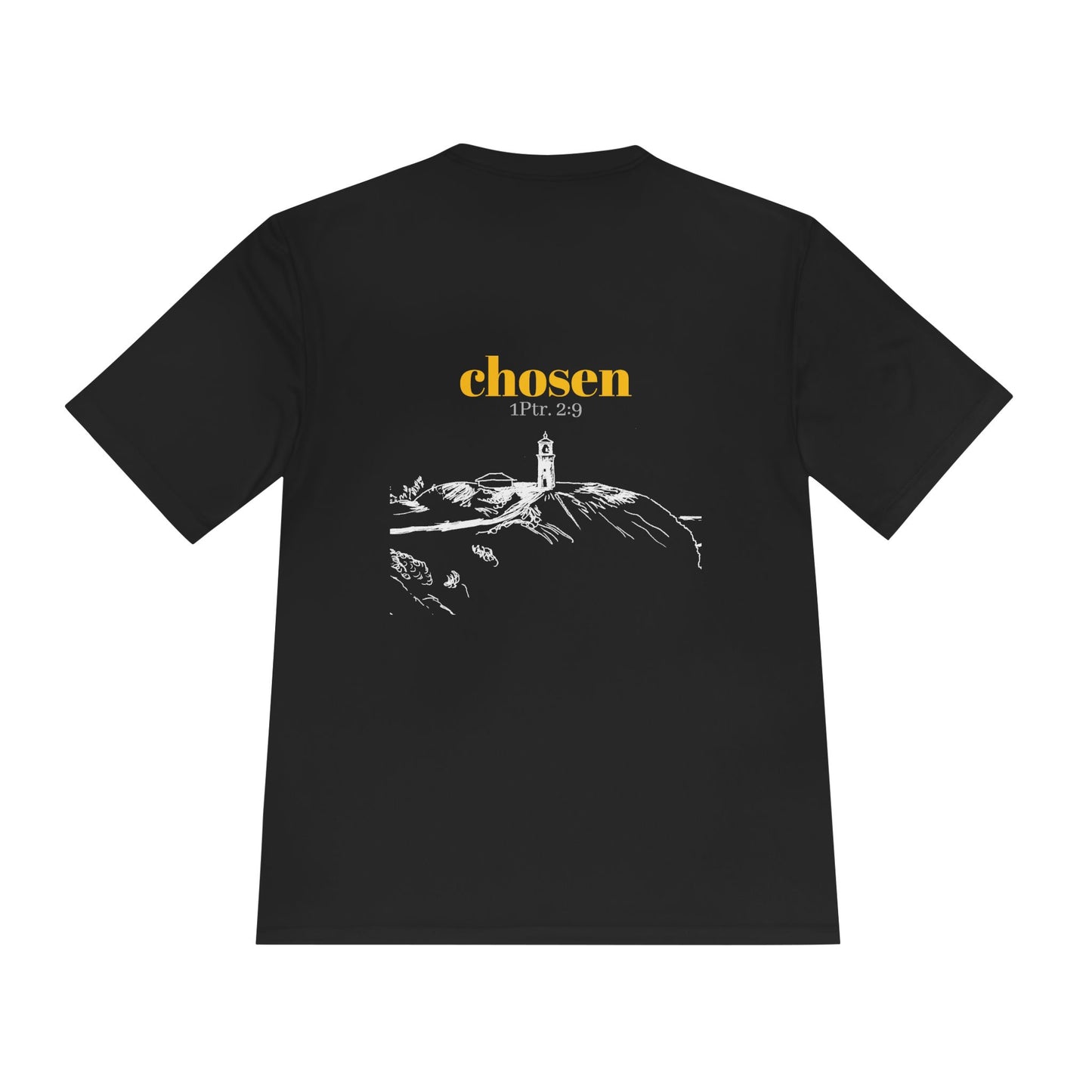 Chosen Lighthouse Performance Tee, Moisture Wicking Shirt, 1 Peter 2:9 Unisex Activewear, Beach Lovers Gift, Nautical Graphic Tee