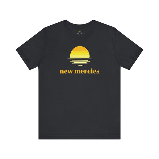 New Mercies Shirt Every Morning Lamentations 3 22 retro minimalist t-shirt, Christian faith tee, scripture verse graphic top, trendy Bible