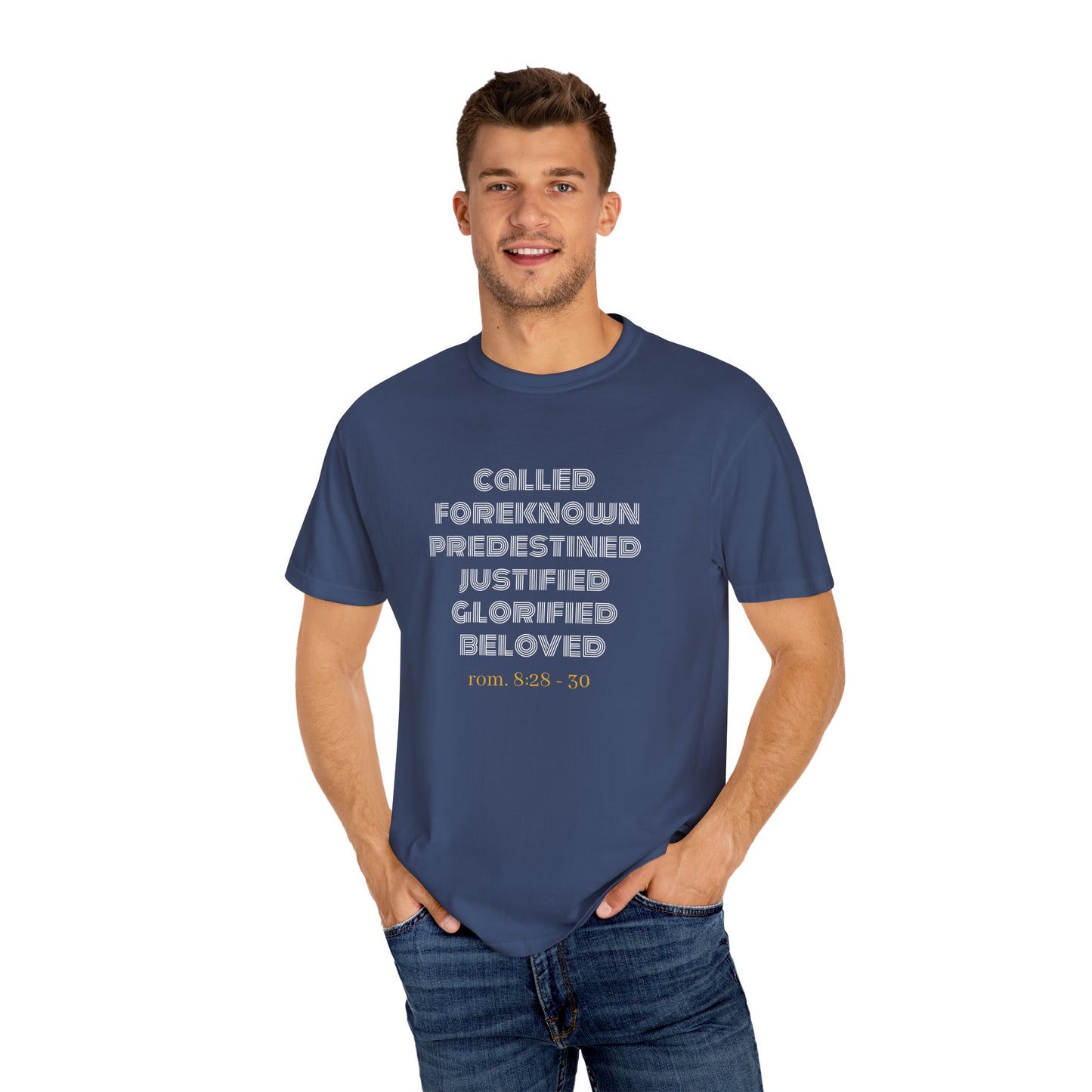 Bible Verse Comfort Colors T-shirt, Romans 8:28-30 Called Predestined Justified Glorified Beloved, Unisex Garment-Dyed Tee, Christian