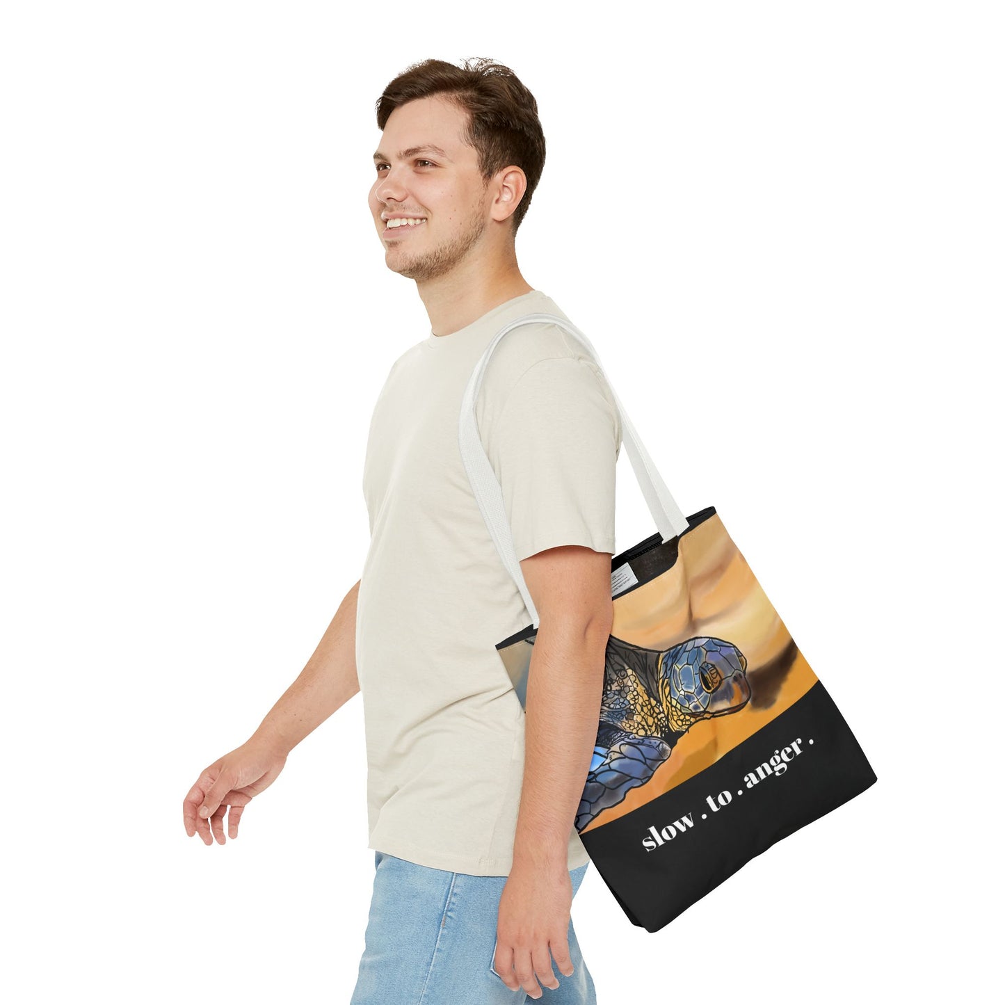 Slow to Anger Tote Bag, Inspirational Eco-Friendly Shopping Bag, Sea Turtle Design, Gift for Nature Lovers, Sustainable Fashion