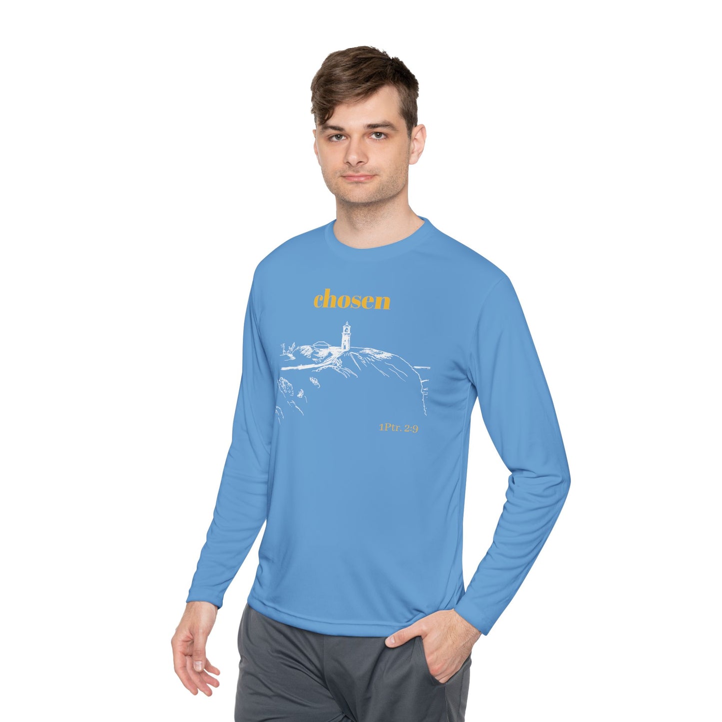 Chosen Lighthouse Longsleeve, Christian Shirt, Light of Faith Unisex Tee, 1 Peter 2:9 Verse Shirt, Comfort Layering Top, Religious Tee