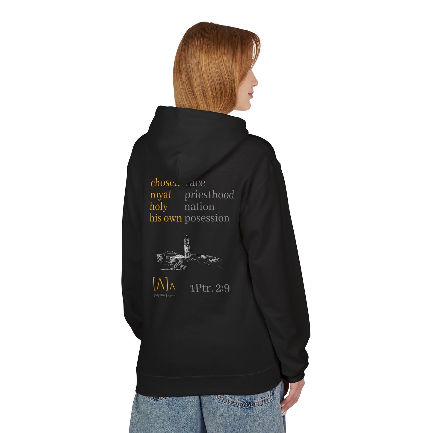 Chosen Hoodie - Lighthouse Christian Unisex Kauai Scripture Fleece, 1 Peter 2:9 Design, Sweatshirt, Gift for Men, Women, Religious Clothing