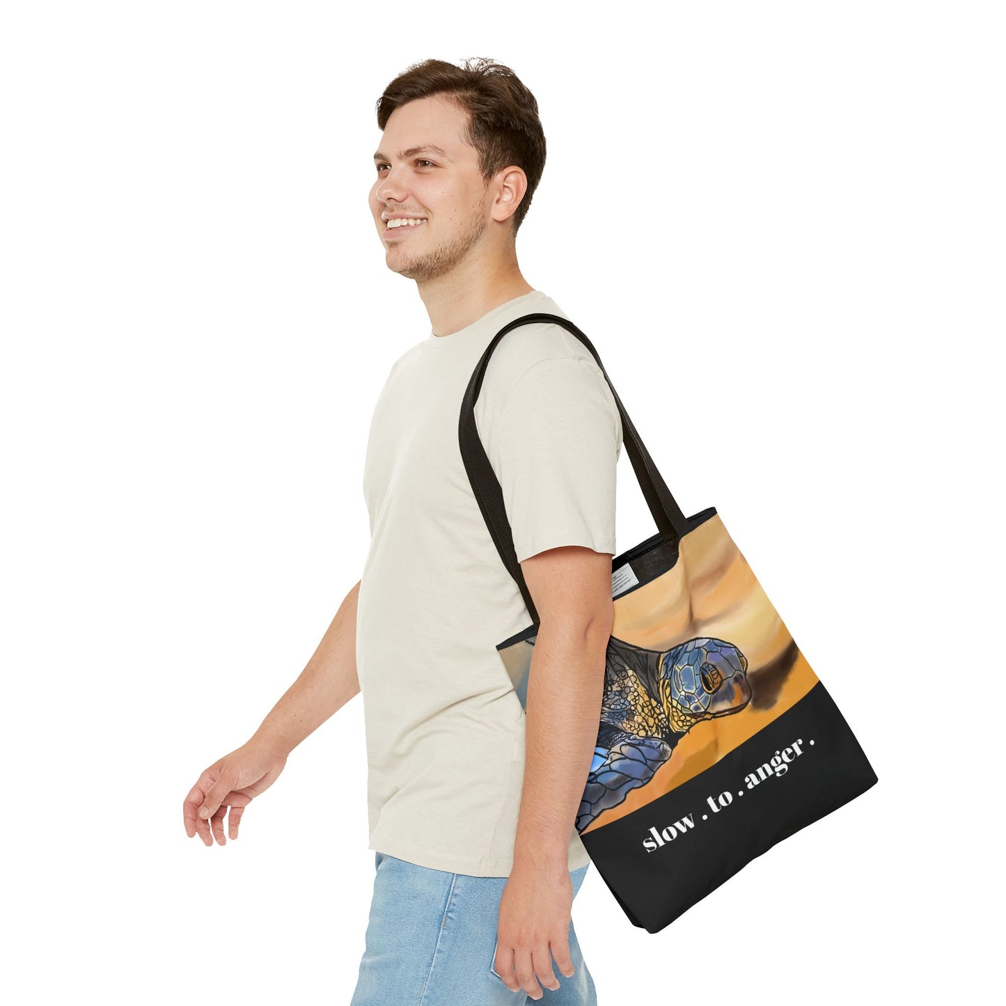 Slow to Anger Tote Bag, Inspirational Eco-Friendly Shopping Bag, Sea Turtle Design, Gift for Nature Lovers, Sustainable Fashion