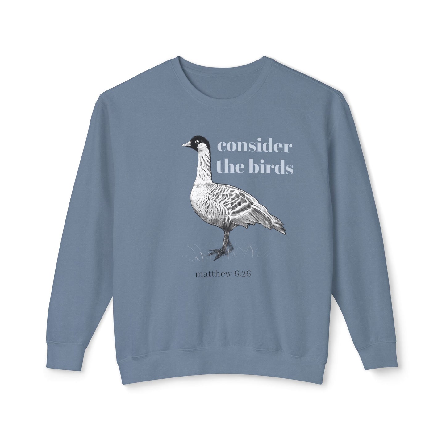 Consider the Birds Lightweight Sweatshirt - Nene Hawaiian Goose Bird Matthew 6 Sermon on the Mount Unisex Crewneck, Christian Gift, Nature