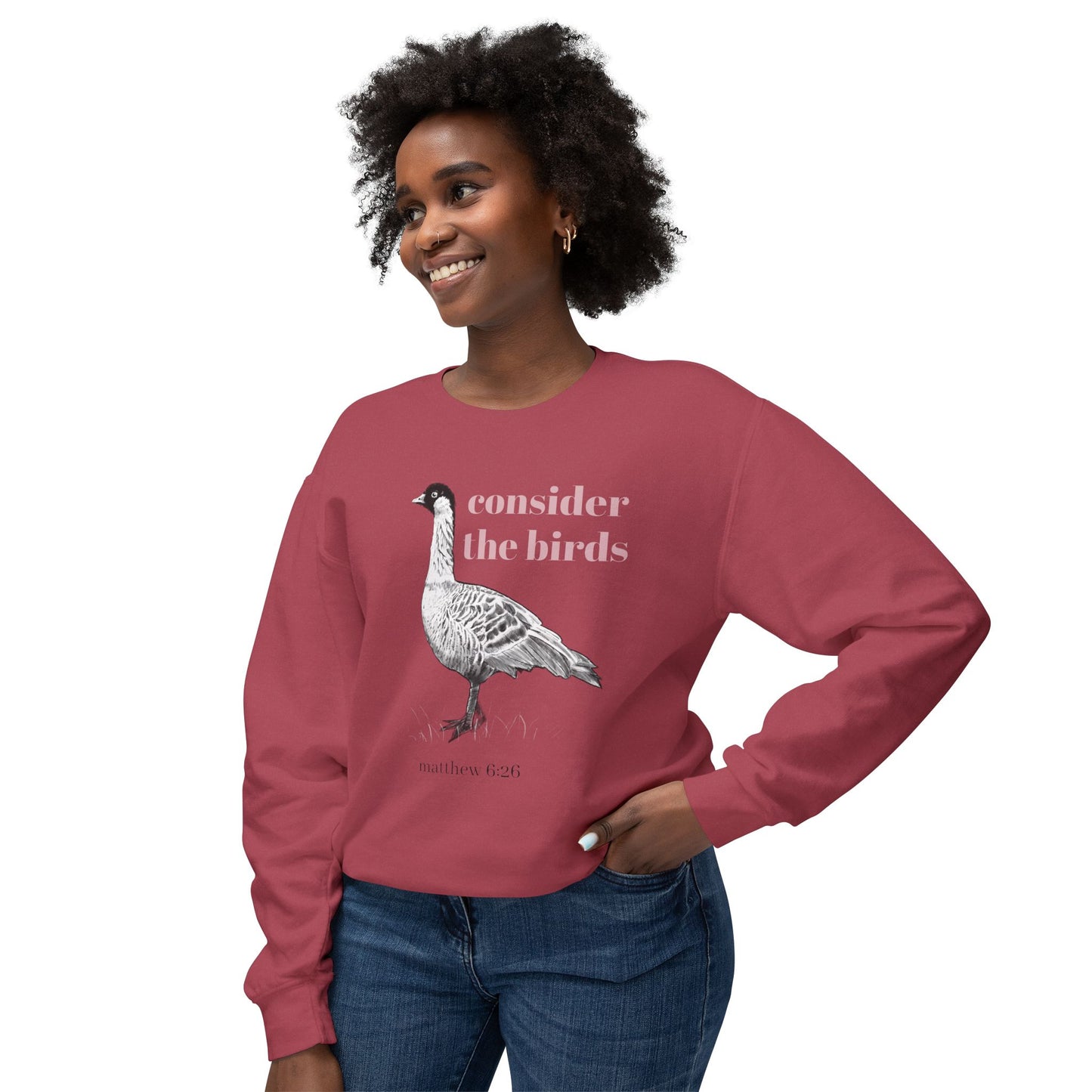 Consider the Birds Lightweight Sweatshirt - Nene Hawaiian Goose Bird Matthew 6 Sermon on the Mount Unisex Crewneck, Christian Gift, Nature