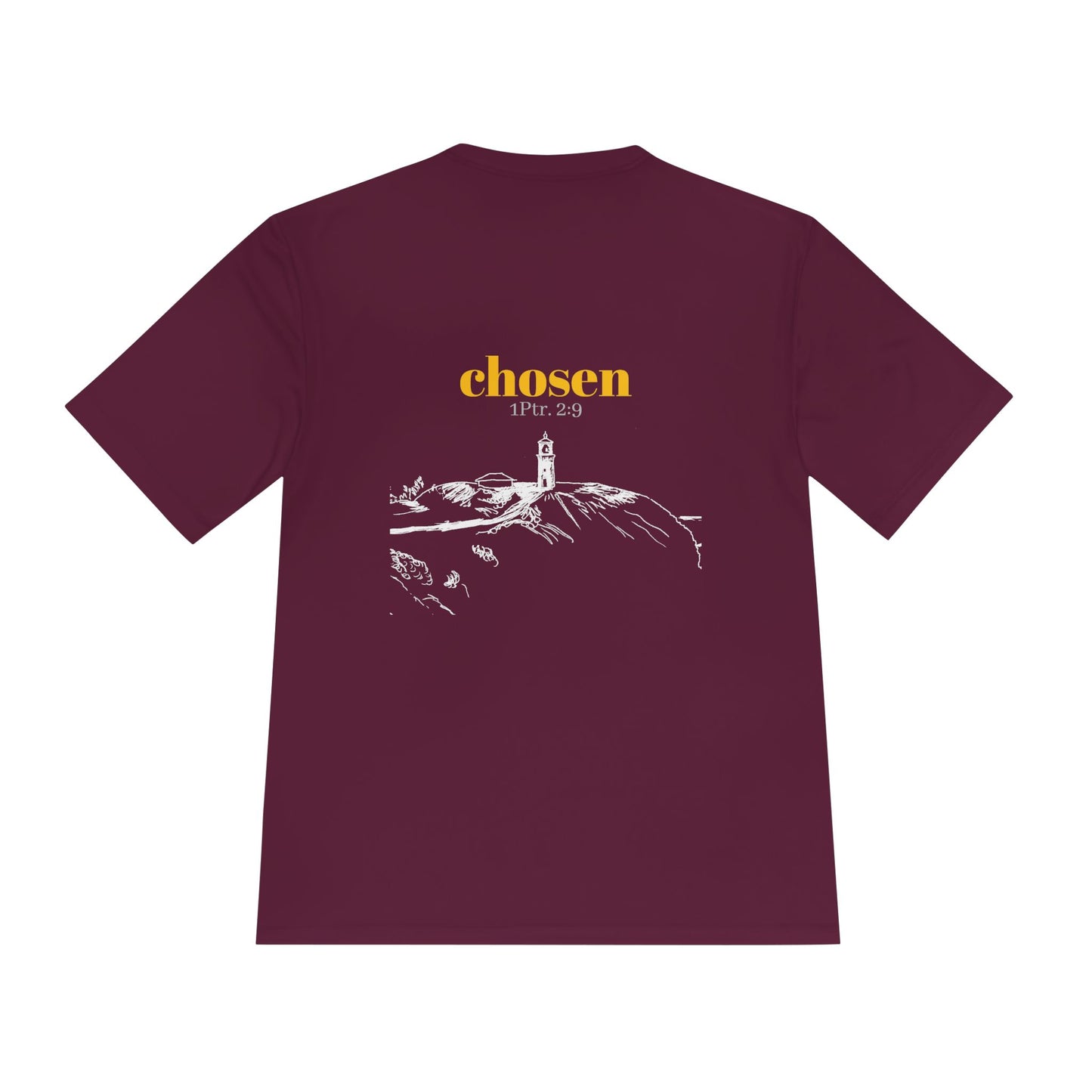 Chosen Lighthouse Performance Tee, Moisture Wicking Shirt, 1 Peter 2:9 Unisex Activewear, Beach Lovers Gift, Nautical Graphic Tee