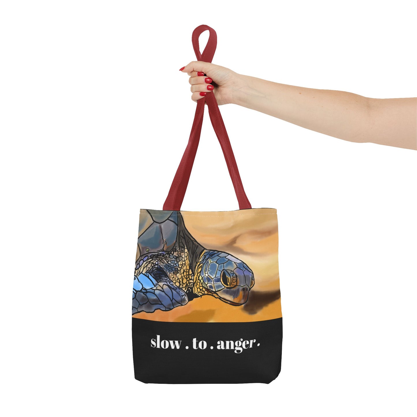 Slow to Anger Tote Bag, Inspirational Eco-Friendly Shopping Bag, Sea Turtle Design, Gift for Nature Lovers, Sustainable Fashion