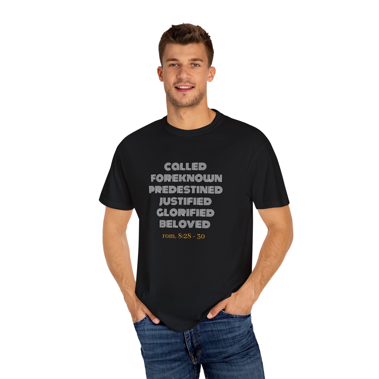 Bible Verse Comfort Colors T-shirt, Romans 8:28-30 Called Predestined Justified Glorified Beloved, Unisex Garment-Dyed Tee, Christian