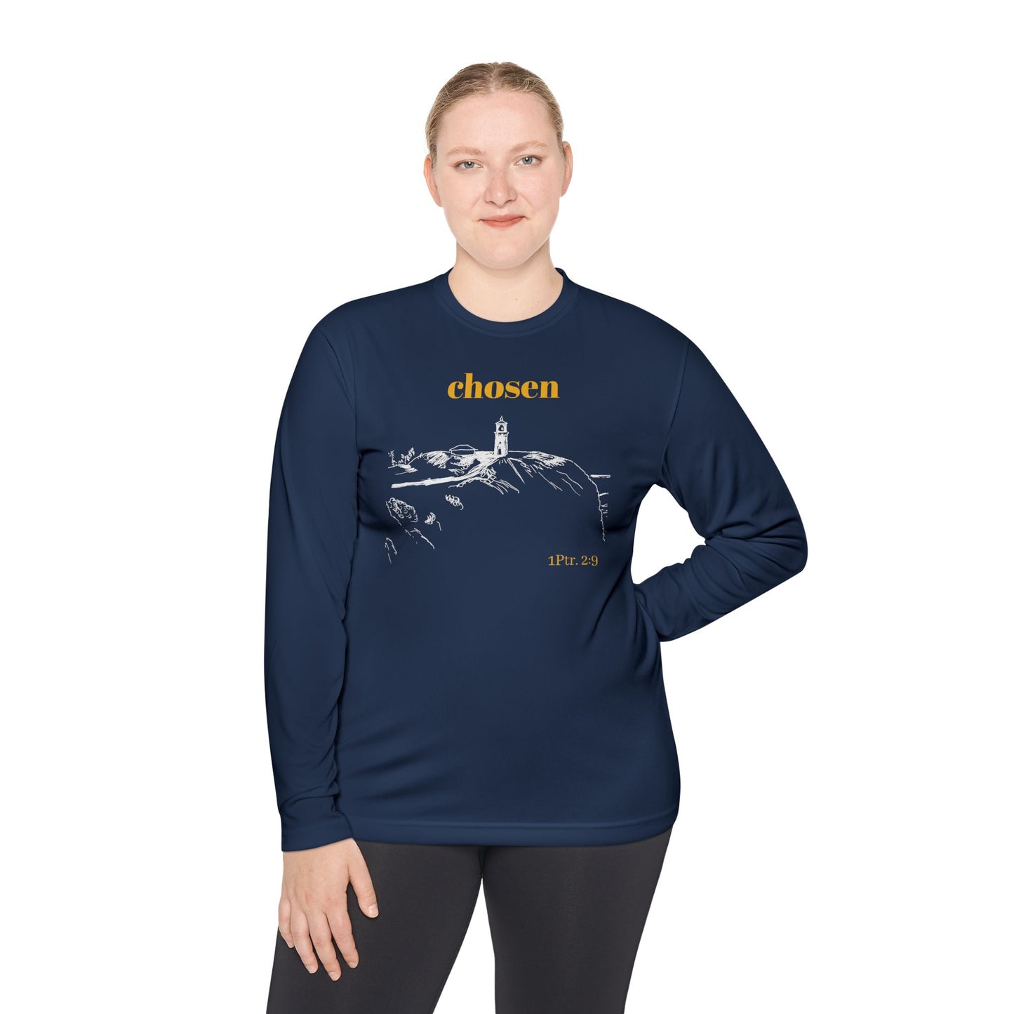 Chosen Lighthouse Longsleeve, Christian Shirt, Light of Faith Unisex Tee, 1 Peter 2:9 Verse Shirt, Comfort Layering Top, Religious Tee