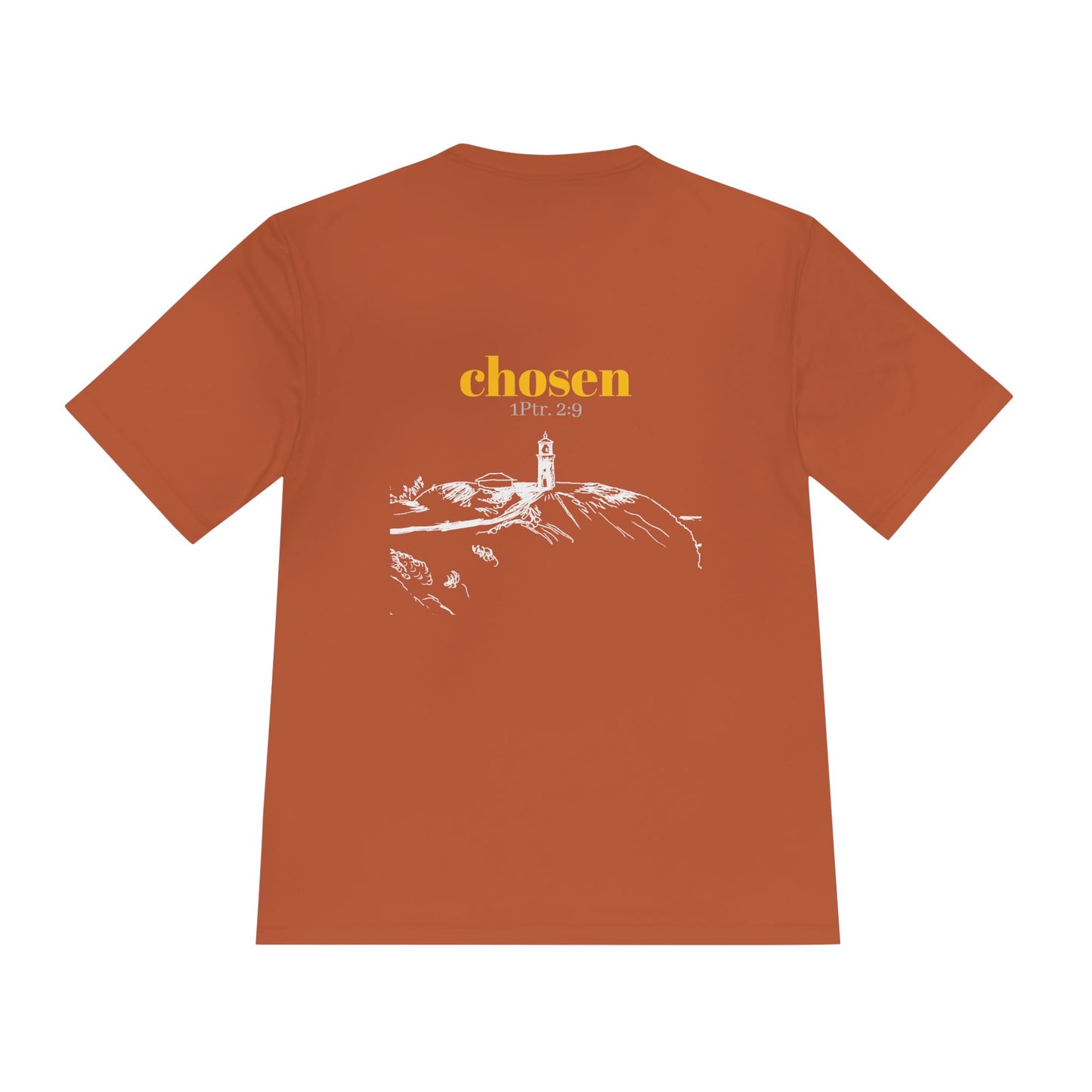 Chosen Lighthouse Performance Tee, Moisture Wicking Shirt, 1 Peter 2:9 Unisex Activewear, Beach Lovers Gift, Nautical Graphic Tee