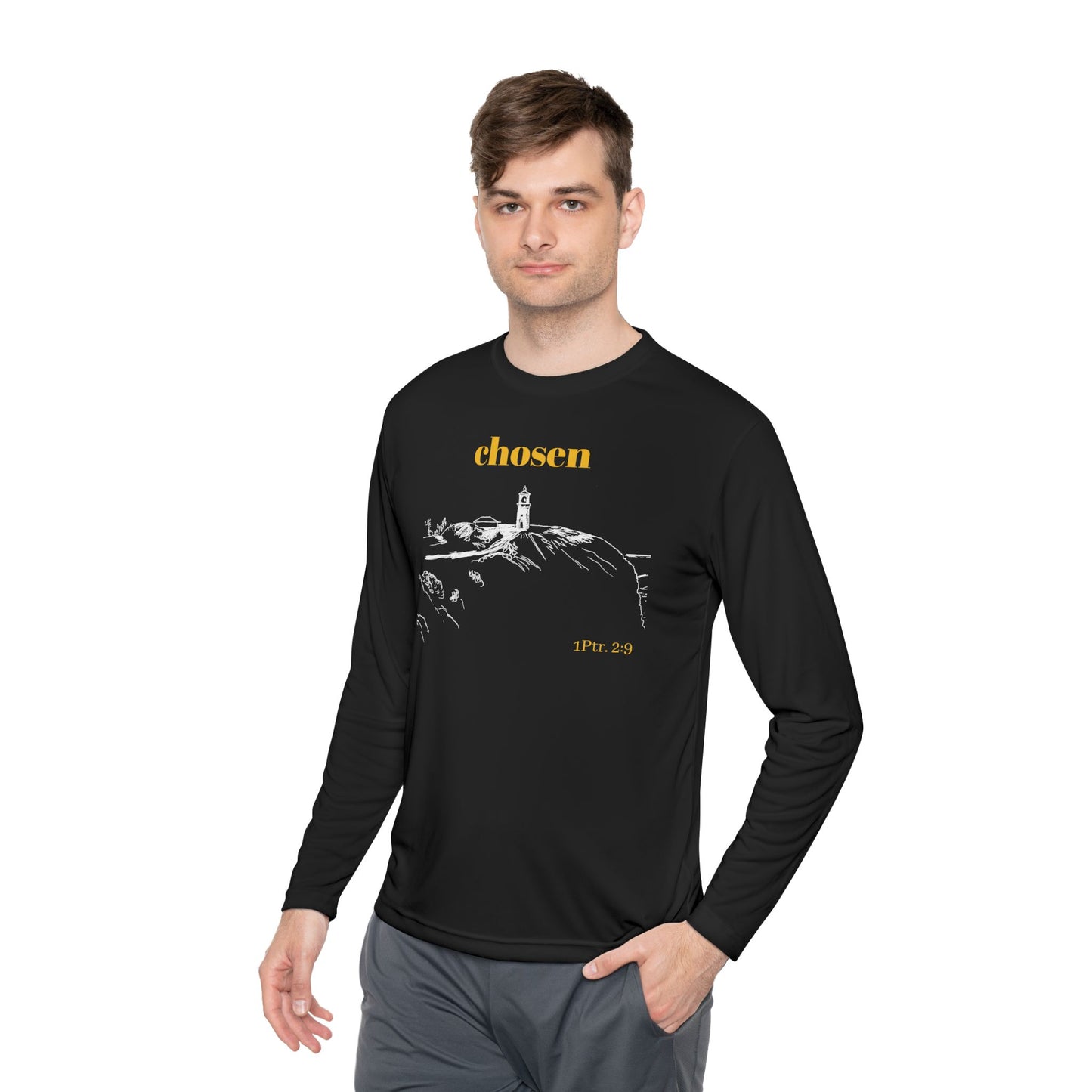 Chosen Lighthouse Longsleeve, Christian Shirt, Light of Faith Unisex Tee, 1 Peter 2:9 Verse Shirt, Comfort Layering Top, Religious Tee
