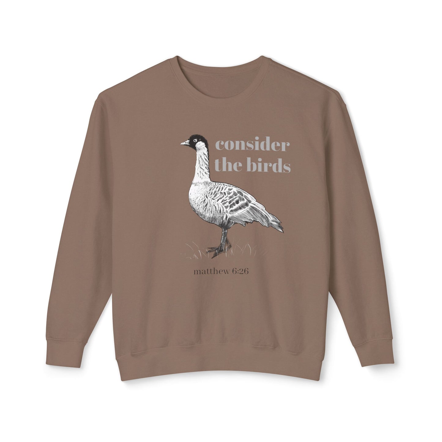 Consider the Birds Lightweight Sweatshirt - Nene Hawaiian Goose Bird Matthew 6 Sermon on the Mount Unisex Crewneck, Christian Gift, Nature