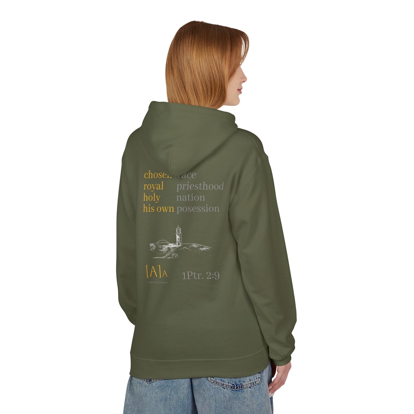 Chosen Hoodie - Lighthouse Christian Unisex Kauai Scripture Fleece, 1 Peter 2:9 Design, Sweatshirt, Gift for Men, Women, Religious Clothing
