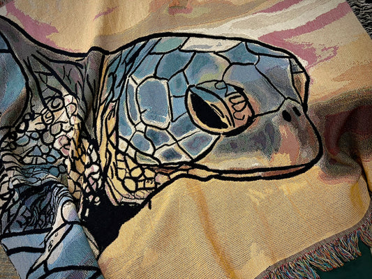 Cozy Turtle Woven Blanket, Ocean Lover Gift, Home Decor, Beach House Accessory, Snuggle up, Nature-Inspired Decor
