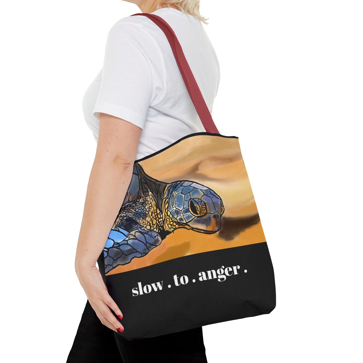 Slow to Anger Tote Bag, Inspirational Eco-Friendly Shopping Bag, Sea Turtle Design, Gift for Nature Lovers, Sustainable Fashion
