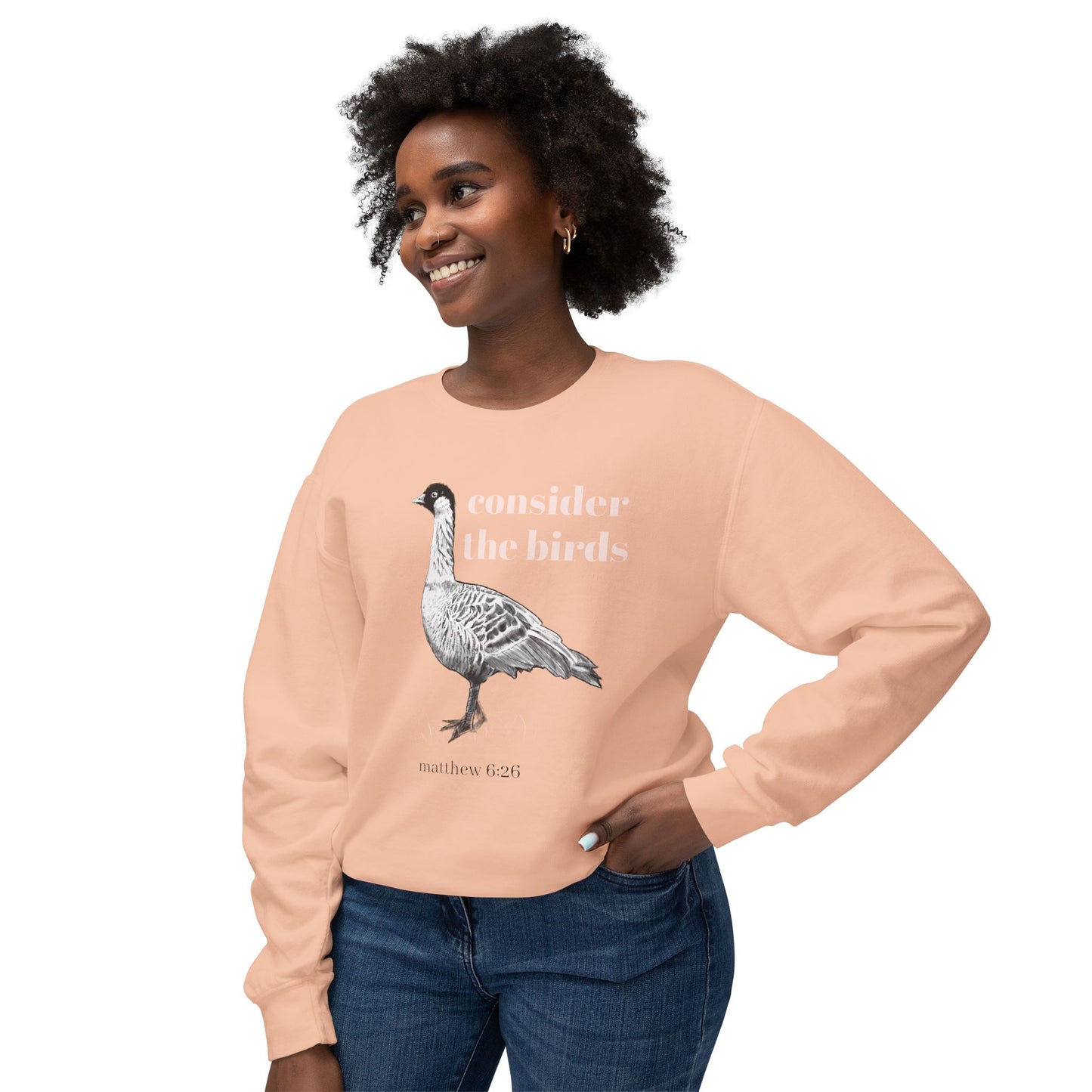 Consider the Birds Lightweight Sweatshirt - Nene Hawaiian Goose Bird Matthew 6 Sermon on the Mount Unisex Crewneck, Christian Gift, Nature