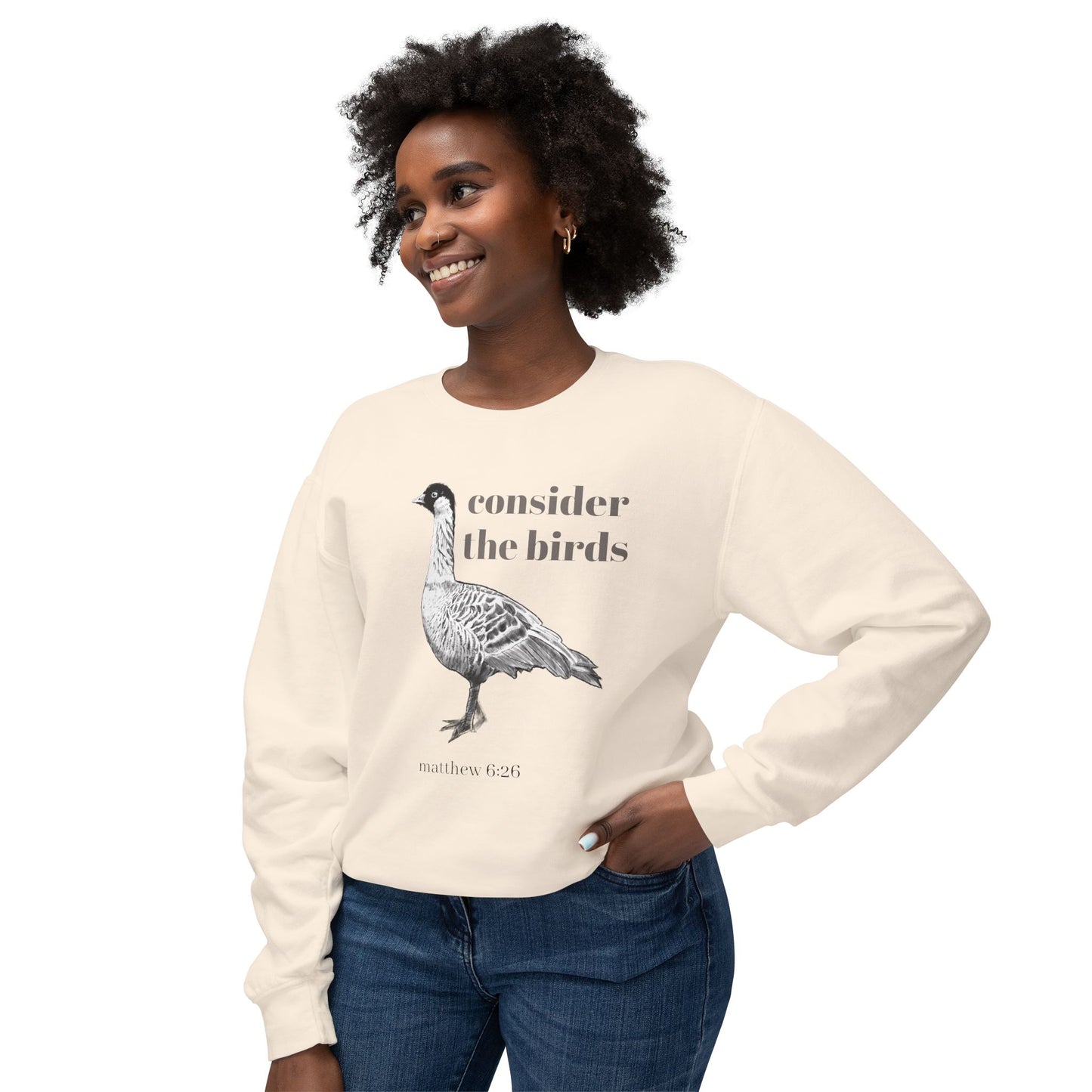 Consider the Birds Lightweight Sweatshirt - Nene Hawaiian Goose Bird Matthew 6 Sermon on the Mount Unisex Crewneck, Christian Gift, Nature