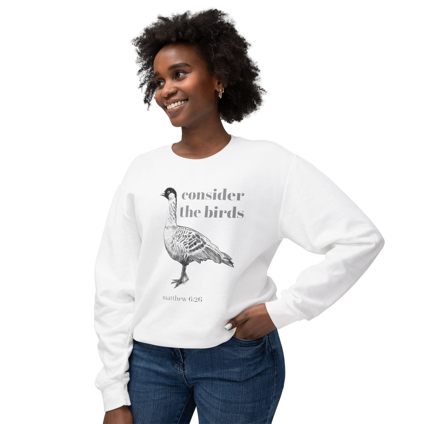Consider the Birds Lightweight Sweatshirt - Nene Hawaiian Goose Bird Matthew 6 Sermon on the Mount Unisex Crewneck, Christian Gift, Nature