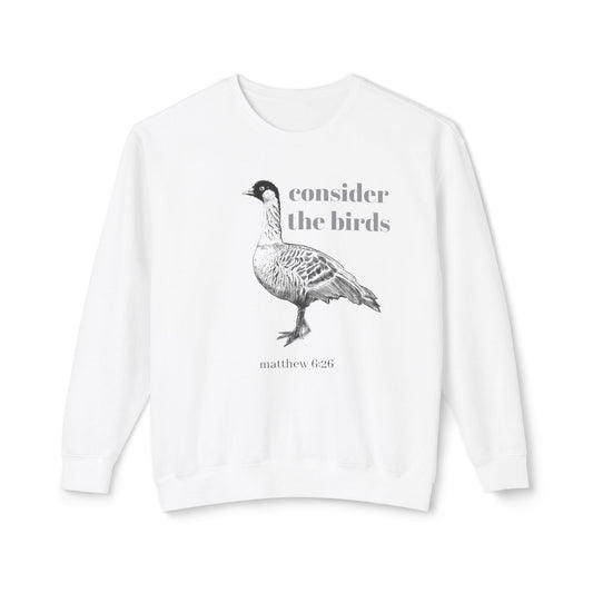 Consider the Birds Lightweight Sweatshirt - Nene Hawaiian Goose Bird Matthew 6 Sermon on the Mount Unisex Crewneck, Christian Gift, Nature