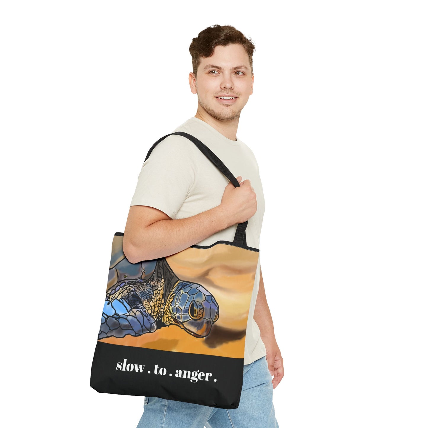 Slow to Anger Tote Bag, Inspirational Eco-Friendly Shopping Bag, Sea Turtle Design, Gift for Nature Lovers, Sustainable Fashion