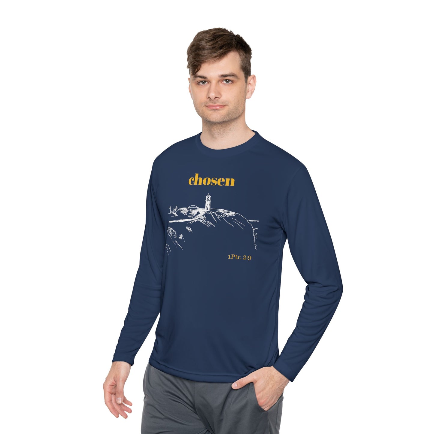 Chosen Lighthouse Longsleeve, Christian Shirt, Light of Faith Unisex Tee, 1 Peter 2:9 Verse Shirt, Comfort Layering Top, Religious Tee