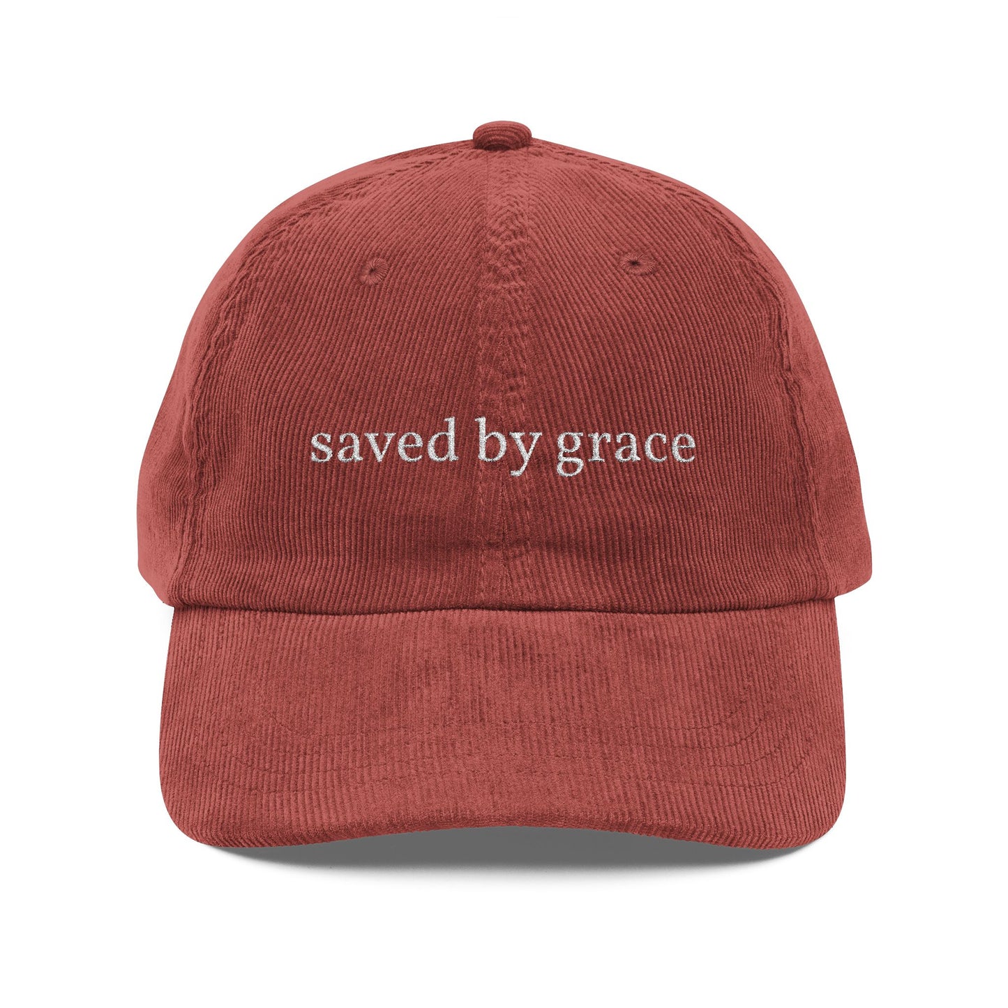 Saved By Grace Corduroy Cap — Embroidered Christian Baseball Hat (Eph. 6:17)