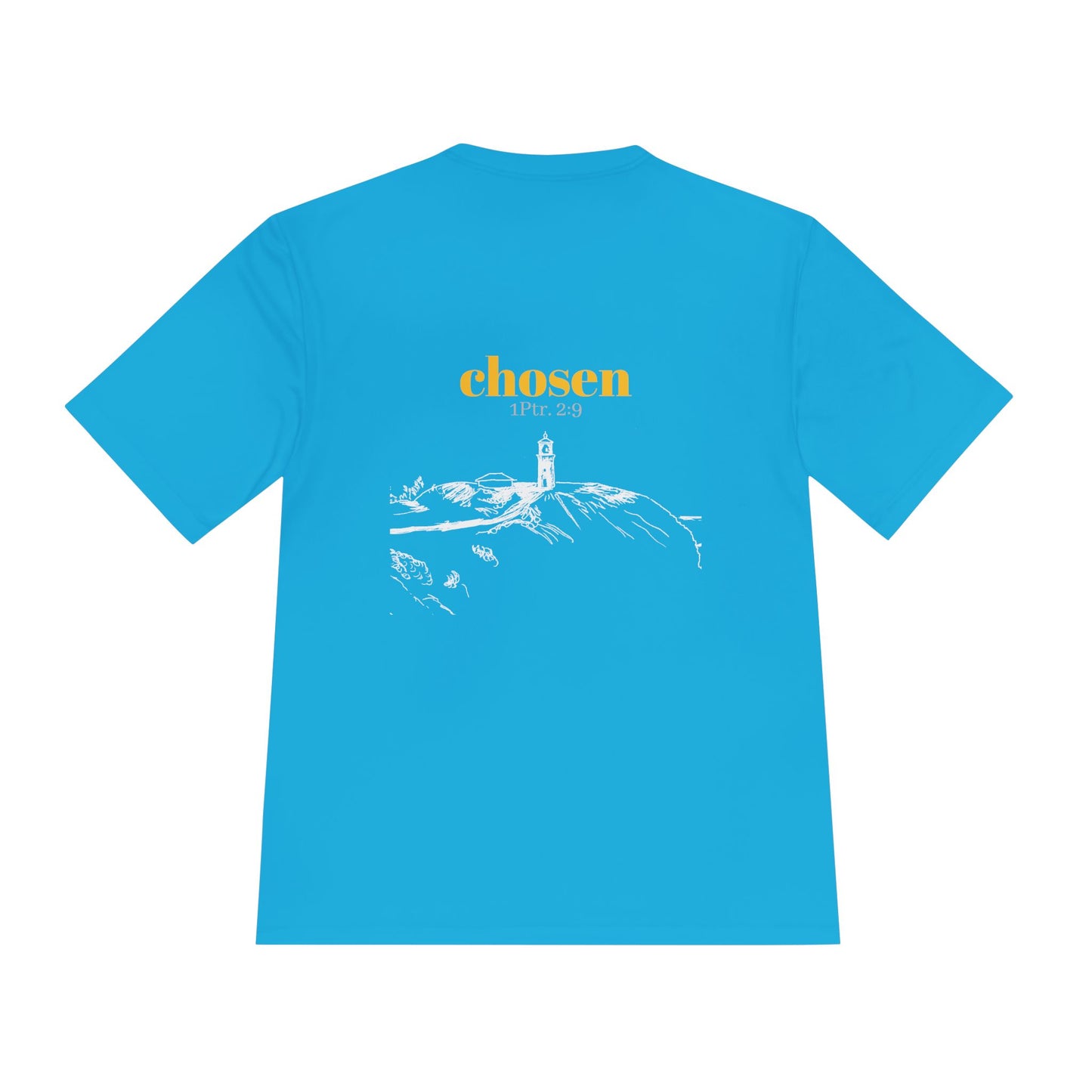 Chosen Lighthouse Performance Tee, Moisture Wicking Shirt, 1 Peter 2:9 Unisex Activewear, Beach Lovers Gift, Nautical Graphic Tee