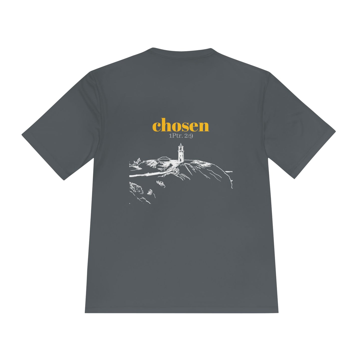Chosen Lighthouse Performance Tee, Moisture Wicking Shirt, 1 Peter 2:9 Unisex Activewear, Beach Lovers Gift, Nautical Graphic Tee