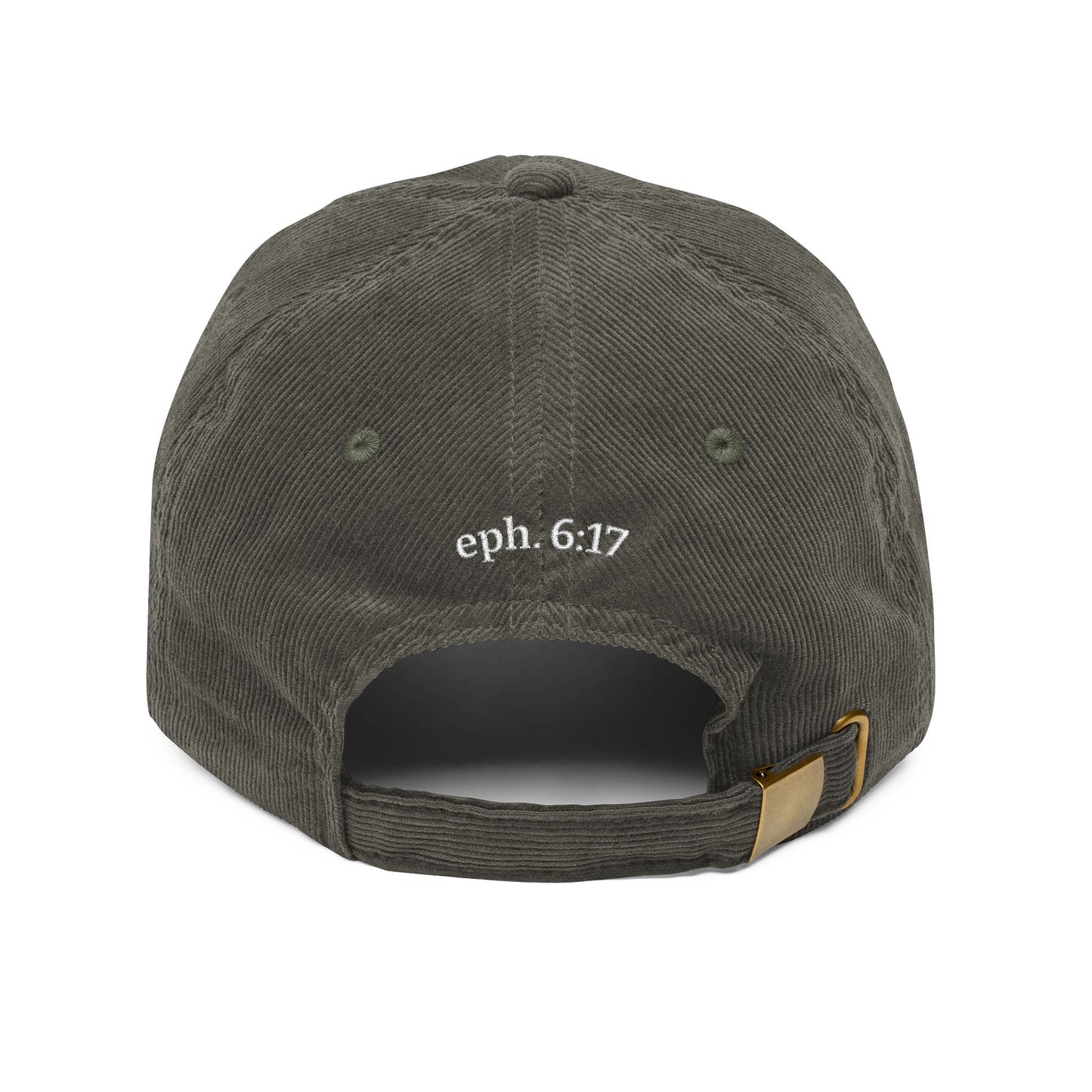 Saved By Grace Corduroy Cap — Embroidered Christian Baseball Hat (Eph. 6:17)