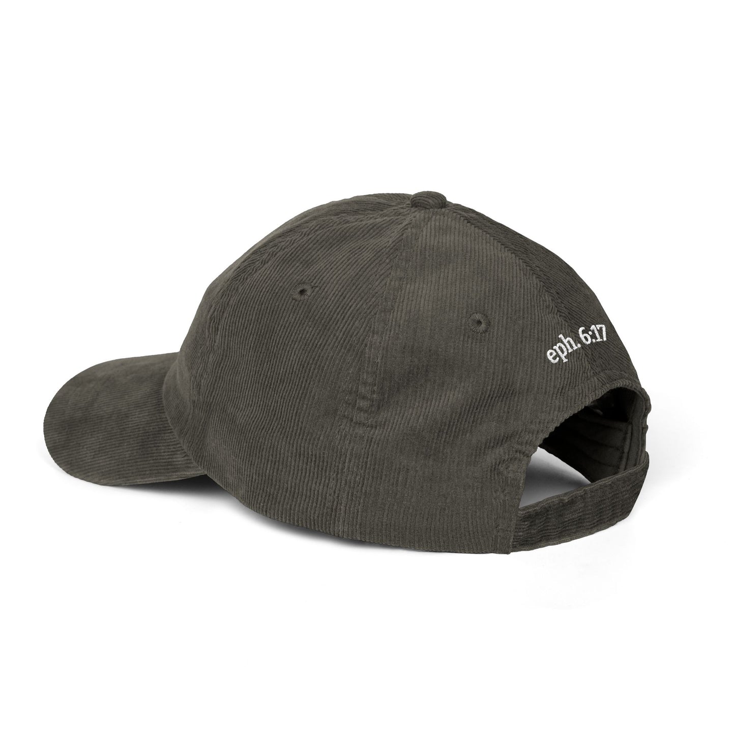 Saved By Grace Corduroy Cap — Embroidered Christian Baseball Hat (Eph. 6:17)
