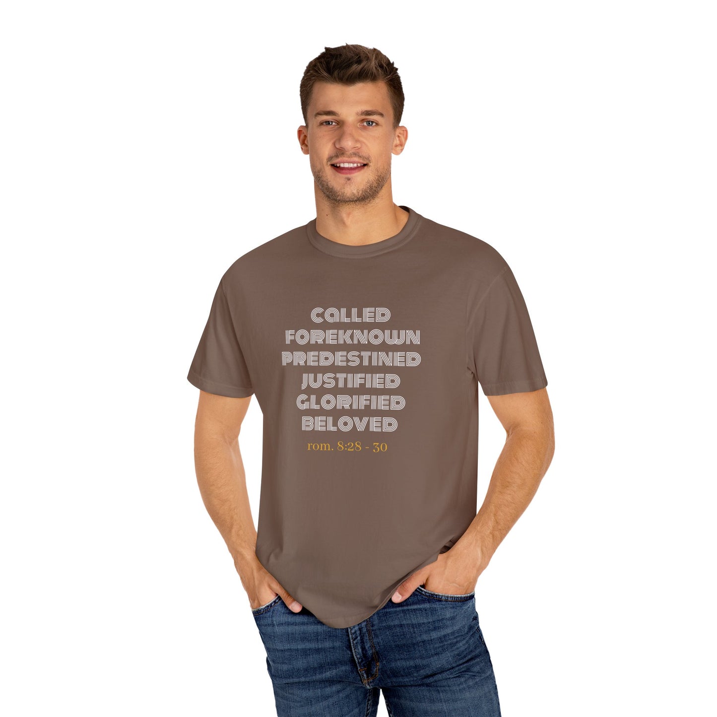 Bible Verse Comfort Colors T-shirt, Romans 8:28-30 Called Predestined Justified Glorified Beloved, Unisex Garment-Dyed Tee, Christian