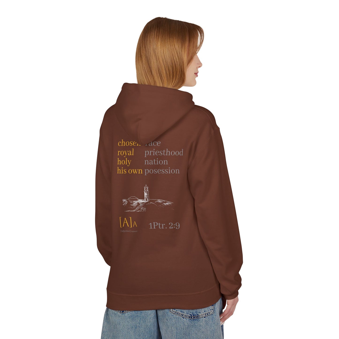 Chosen Hoodie - Lighthouse Christian Unisex Kauai Scripture Fleece, 1 Peter 2:9 Design, Sweatshirt, Gift for Men, Women, Religious Clothing