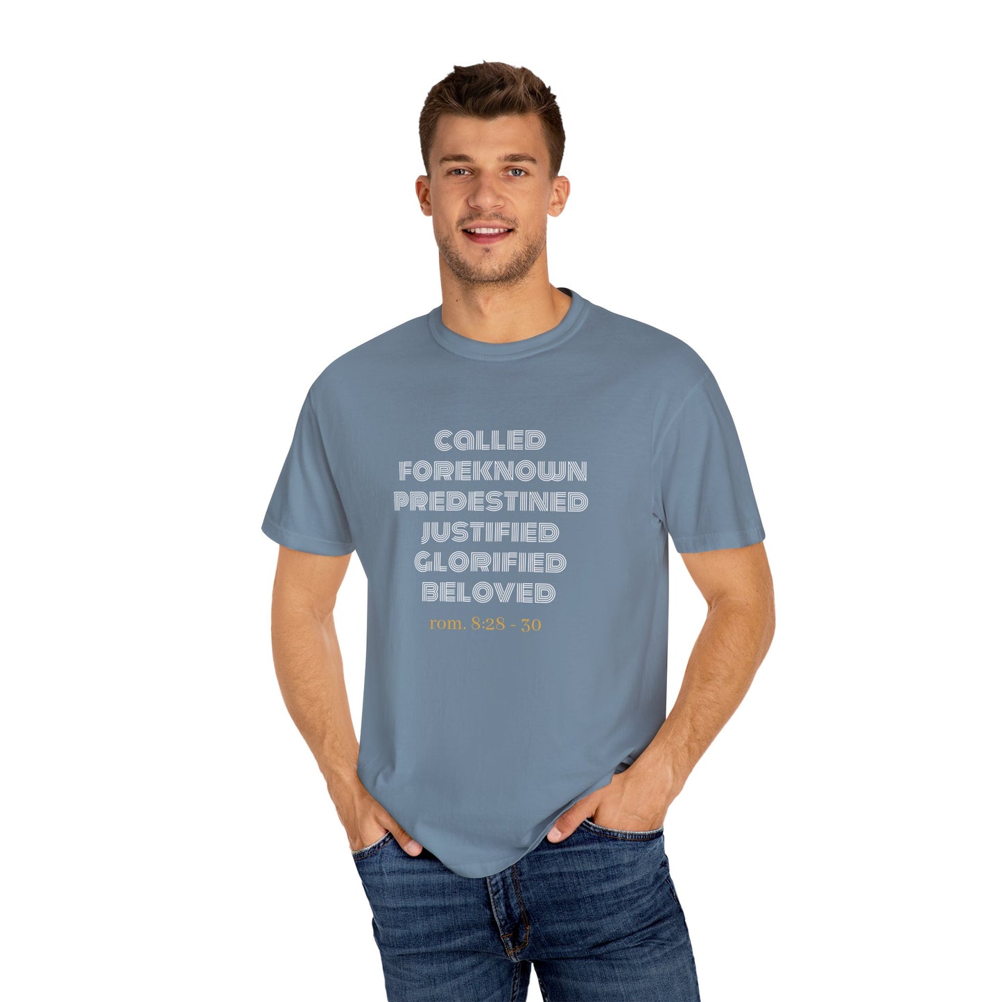 Bible Verse Comfort Colors T-shirt, Romans 8:28-30 Called Predestined Justified Glorified Beloved, Unisex Garment-Dyed Tee, Christian