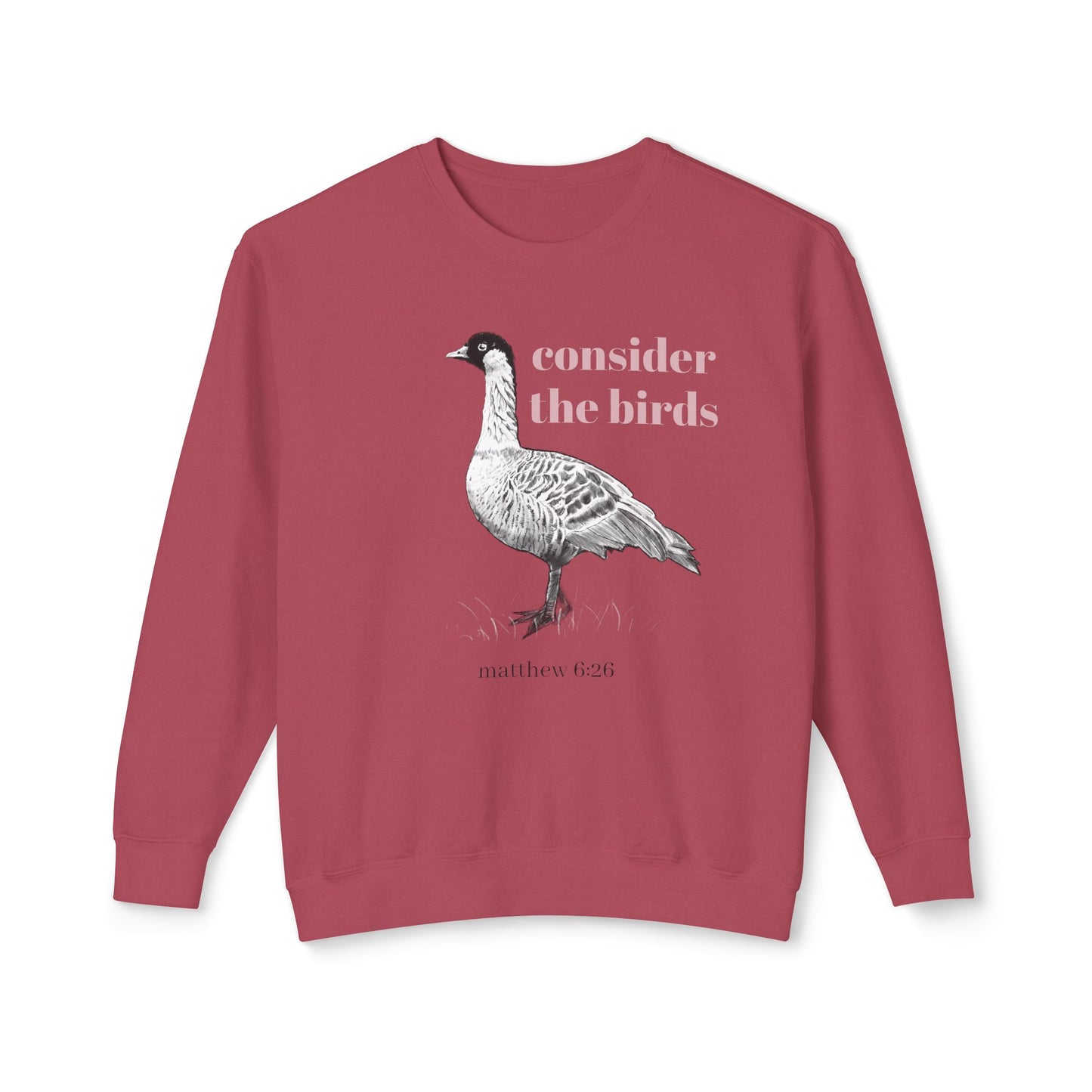 Consider the Birds Lightweight Sweatshirt - Nene Hawaiian Goose Bird Matthew 6 Sermon on the Mount Unisex Crewneck, Christian Gift, Nature