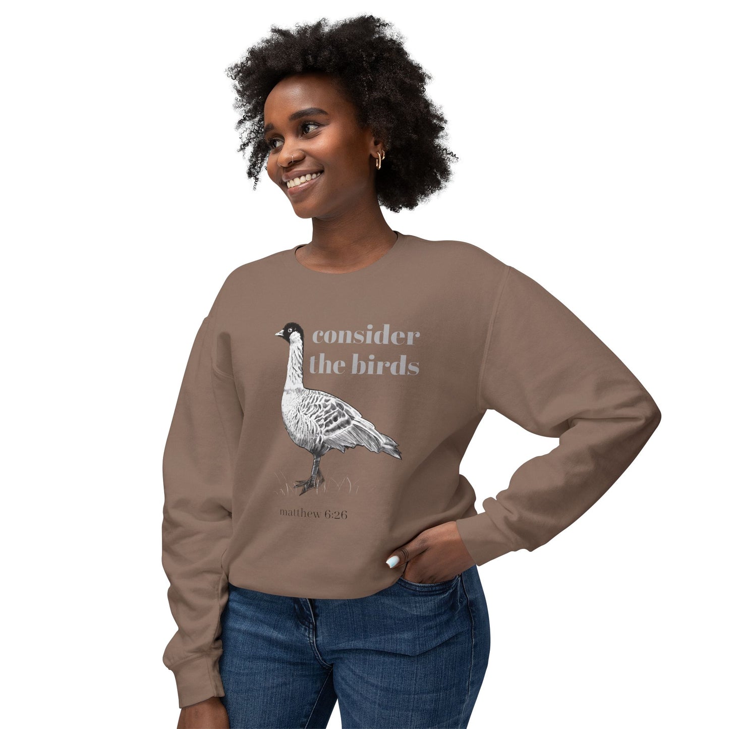 Consider the Birds Lightweight Sweatshirt - Nene Hawaiian Goose Bird Matthew 6 Sermon on the Mount Unisex Crewneck, Christian Gift, Nature