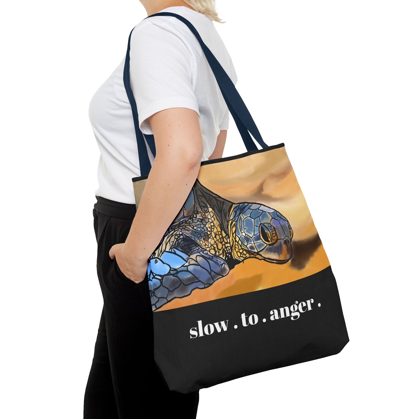 Slow to Anger Tote Bag, Inspirational Eco-Friendly Shopping Bag, Sea Turtle Design, Gift for Nature Lovers, Sustainable Fashion