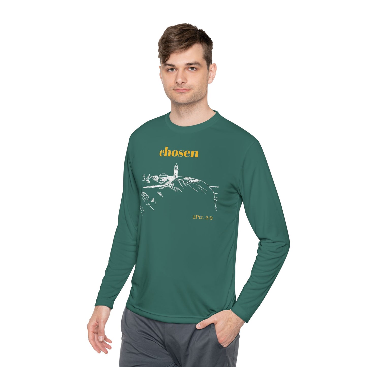 Chosen Lighthouse Longsleeve, Christian Shirt, Light of Faith Unisex Tee, 1 Peter 2:9 Verse Shirt, Comfort Layering Top, Religious Tee