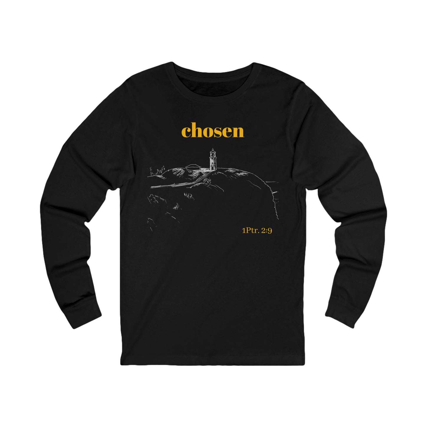 Chosen Race Lighthouse Tee, Christian Long Sleeve Shirt, Light of Faith Unisex Jersey, Comfortable Layering Tee, 1 Peter 2:9 Verse Tee