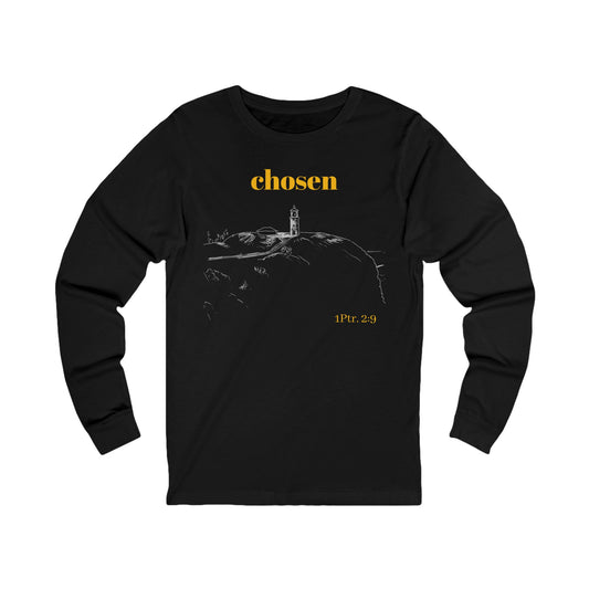 Chosen Race Lighthouse Tee, Christian Long Sleeve Shirt, Light of Faith Unisex Jersey, Comfortable Layering Tee, 1 Peter 2:9 Verse Tee