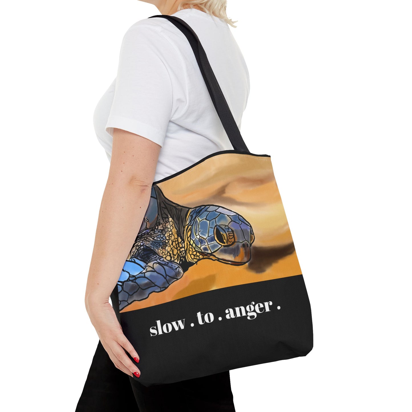 Slow to Anger Tote Bag, Inspirational Eco-Friendly Shopping Bag, Sea Turtle Design, Gift for Nature Lovers, Sustainable Fashion